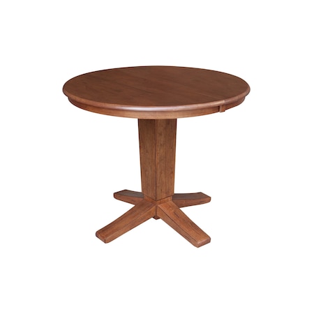 International Concepts 36 in. Solid Wood Round Top Pedestal Table w/12 in. Leaf-30.1 in.High-Dining Height, Distressed Oak K42-36RXT-23B